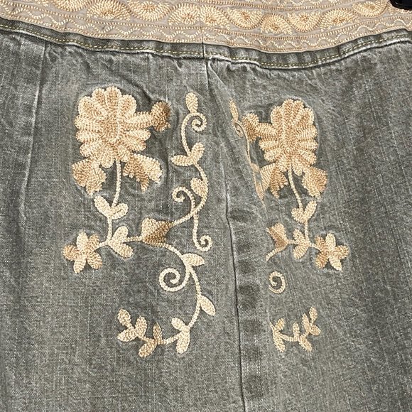 Willi Smith Gray Distressed‎ Faded Tan Embroidery Skirt Size 8 - Picture 6 of 14